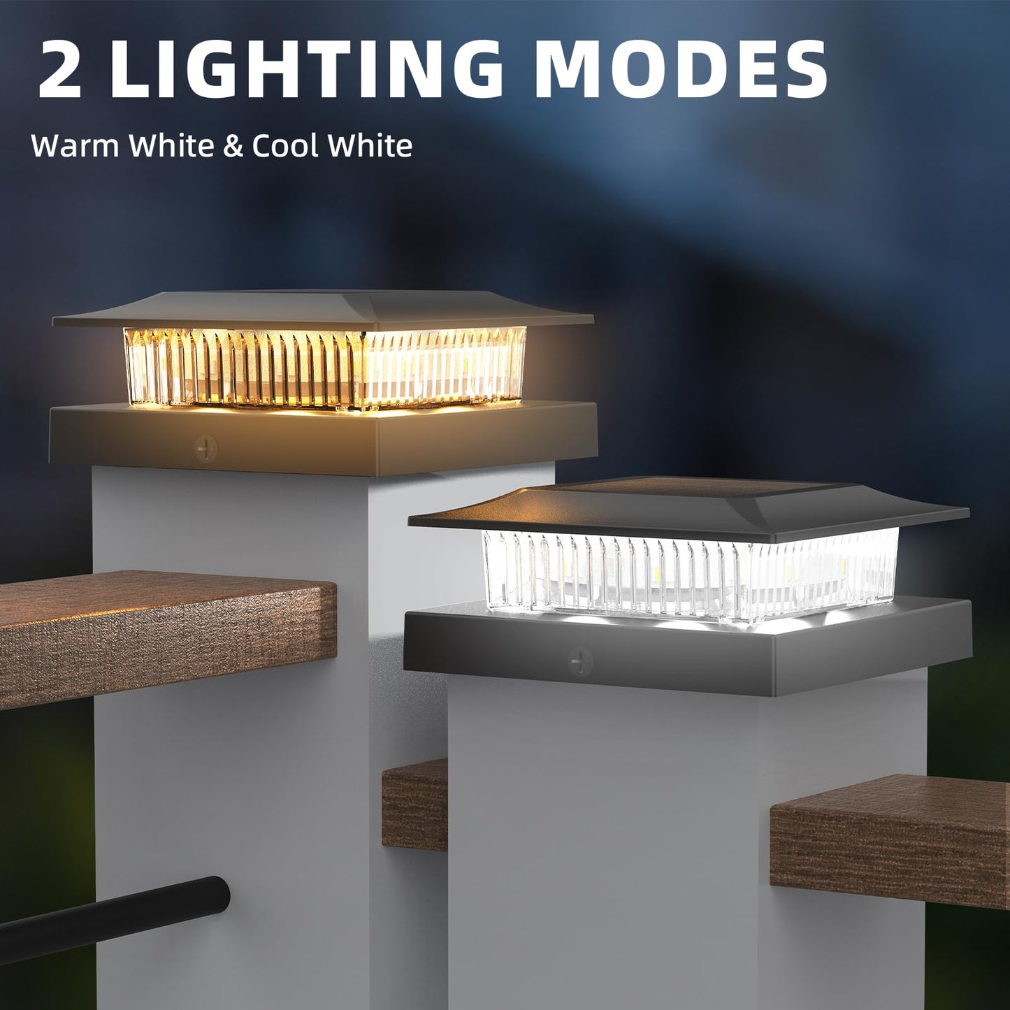 4x4 Solar Post Cap Lights 12 Pack, Fence Post Solar Lights with Warm White/Cool White Fit 4x4 Wood/Vinyl Posts, Waterproof Deck Post Light for Deck, Patio, Garden Decor, Black