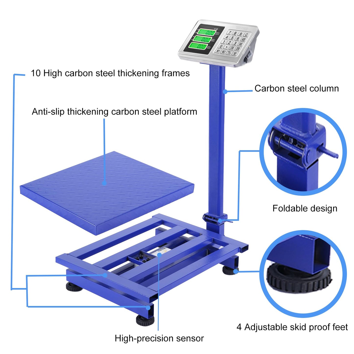 TUFFIOM 661lbs Weight Electronic Platform Scale,Digital Floor Heavy Duty Folding Scales,Stainless Steel High-Definition LCD Display,Perfect for Luggage Shipping Mailing Package Price