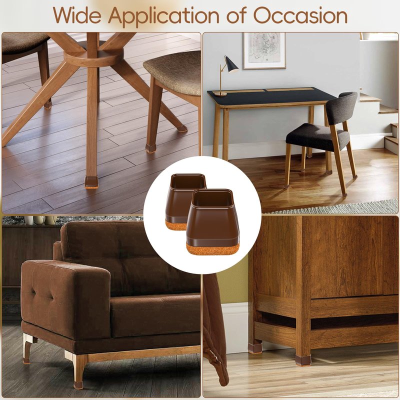 28Pcs Square Chair Leg Floor Protectors with Wrapped Felt Bottom, Silicone Chair Leg Protectors for Hardwood Floors, Chair Legs Cover Prevents Scratches & Reduce Noise (Brown L Fit 1.14"-1.42")