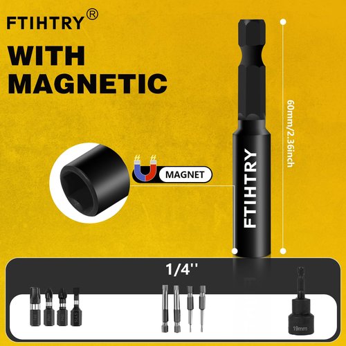 FTIHTRY 1/4”Magnetic Extension Socket Drill Bit Holder, 60mm 100mm 150mm Long(2.36-9"), 9pcs Screwdriver Extension, Quick-Change Hex Shank Set