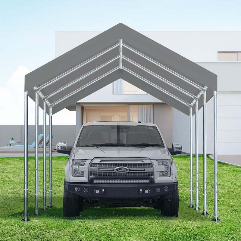 Vanteriam 12'x20' Upgraded Carport Replacement Top Canopy Cover for Car Garage Shelter Tent Party Tent with Ball Bungees Grey (Only Top Cover, Frame is not Included)