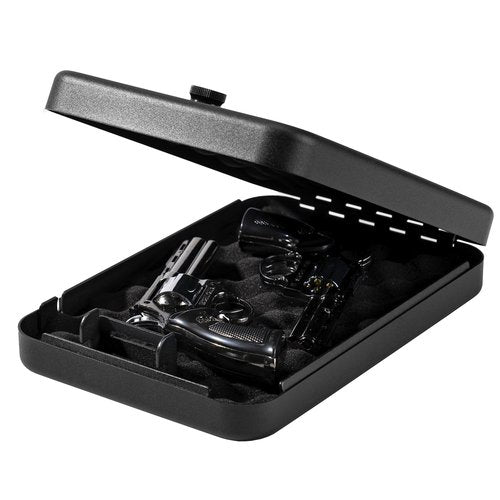 Sgorlds Portable Travel Gun Safe for Handgun and Valuables, Pistol Safe, Handgun Lock Box for Car, Black, 11.5" x7.5" x2.5",Black