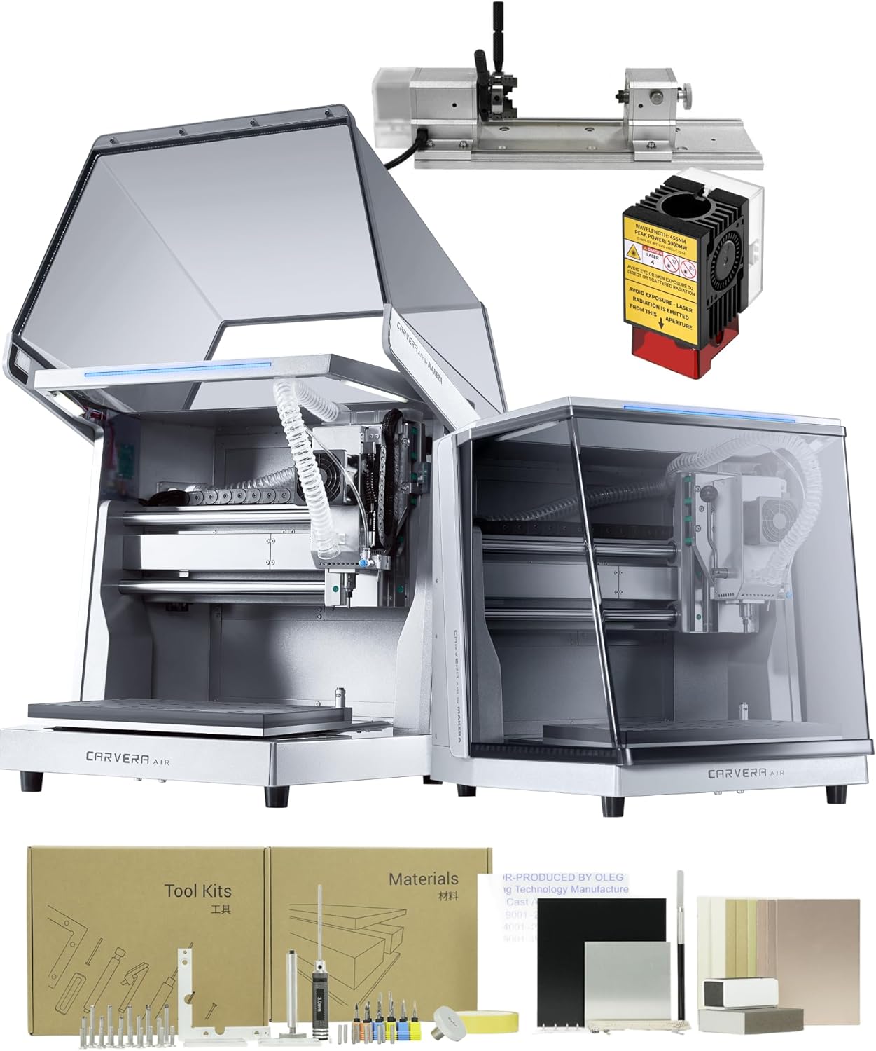 Carvera Air Desktop CNC Machine with 4th Axis and Add-on Module by Makera, Compact Enclosed Mini CNC Router, Quick Tool Changer Closed-Loop Control, User-Friendly CAM for Milling,Cutting, DIY, Crafts