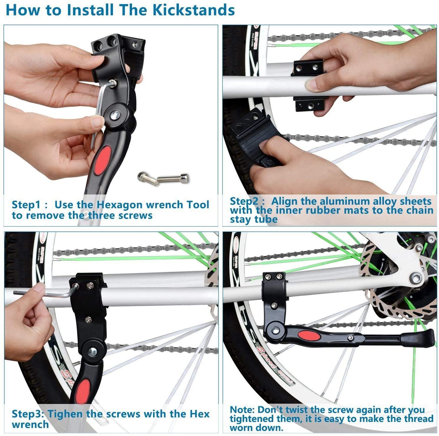 Adjustable Bicycle Kickstand, Bike Side Support Kick Stand for 22 24 26 Inch Mountain Bike and 700 Road Bike