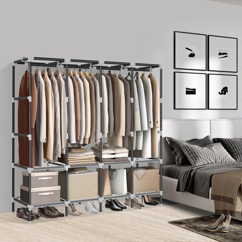 LOKEME Wardrobe Closet,Black Portable Closet with Zippers,65.4Inches 19mm Diameter,Portable Closets for Hanging Clothes,with 4 booms and Storage cabinets,Spacious Large -Capacity Storage Space