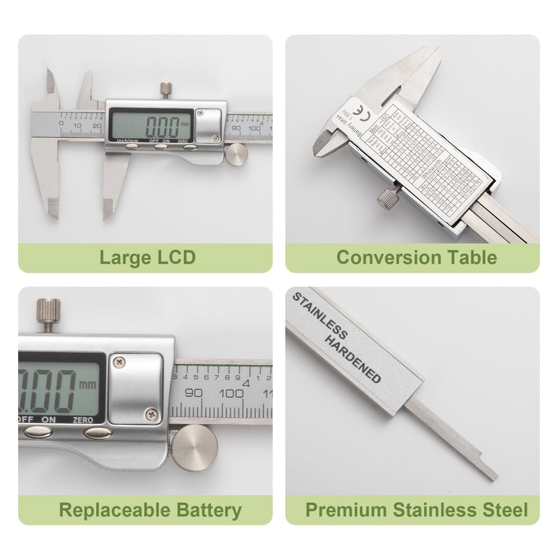 SCITOOLS All-Metal Digital Caliper 0-8" Measuring Tool, Micrometer Caliper with Auto-Off Feature, Interchangeable Between inches and millimeters for DIY/Household and 3D Printing