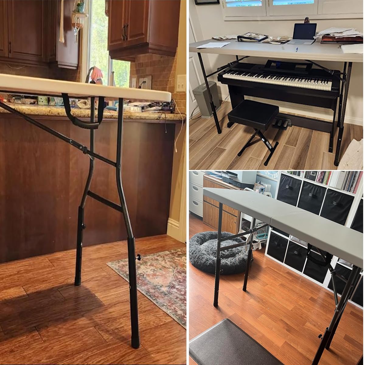 YUEYIN Table Leg Extensions for Straight/Bent Folding Tables, Metal Extenders, Reduces Stooped Work, Improves Back Pain, 4 Levels/Heights Adjustable Risers (4 Pack)