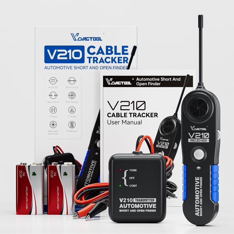 VDIAGTOOL V210 Wire Tracer Electrical Tester Automotive Open & Short Finder Circuit Tester, Circuit Breaker Finder, Broken Wire Detector Tool DC 6-42V with 7" Flexible Probe