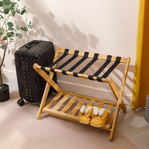Gryphvex Luggage Rack,Bamboo Luggage Stand,Heavy-Duty Suitcase Holder,Foldable Travel Shelf for Guest Room Bedroom Hotel, Double Layer Structure, Holds up to 150lbs, No Assembly Needed