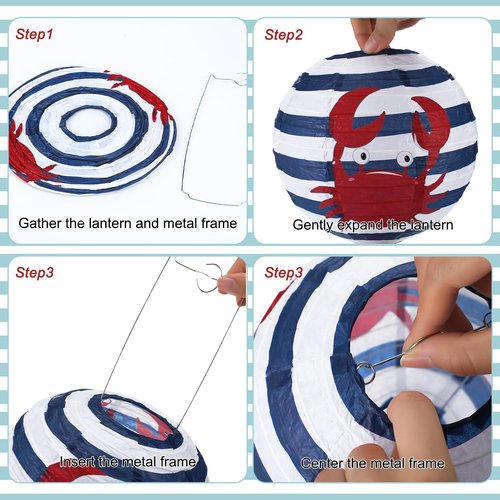 Panelee 12 Pcs Nautical Birthday Party Decorations Anchor Sailor Boat Cruise Ship Theme 8 Inches Hanging Paper Lanterns 8 Inches Round Lanterns for Holiday Navy Baby Shower Party Decor Supplies