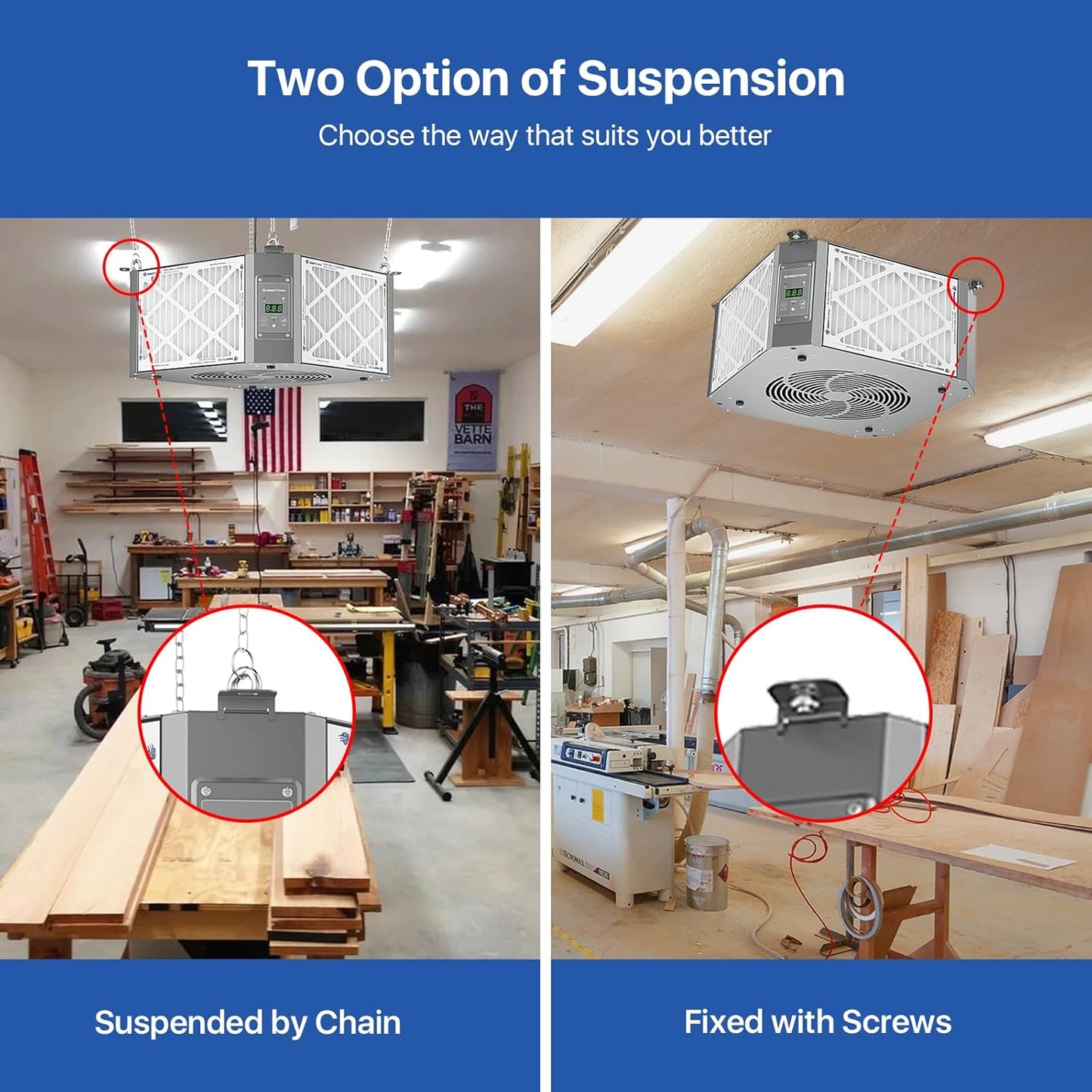 ABESTORM 360 Degree Intake Air Filtration System for Woodworking, 1350 CFM Hanging Dust Collector, Air Filter for Shop Garage WorkShop, DecDust 1350