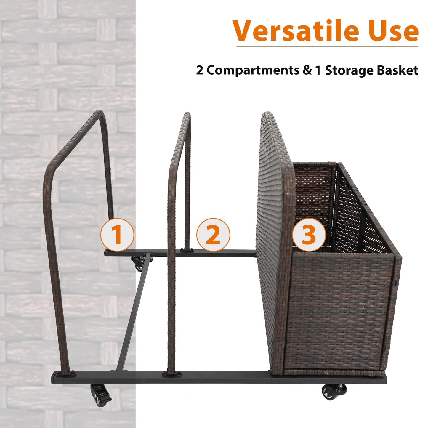 LUCKWIND Poolside Float Storage Organizer, Outdoor Rattan Pool Caddy with Wheels & Basket Holder for Patio, Pool, Garden Sturdy & Movable (Dark Brown)