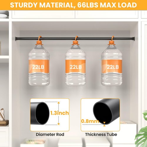 Closet Rods for Hanging Clothes, 17-50 Inch No-Cut Stepless Adjustable Closet Rod, 1.3 Inch Heavy Duty Metal Hanging Rod with Brackets for Closet, Laundry Room, RV, Wardrobes