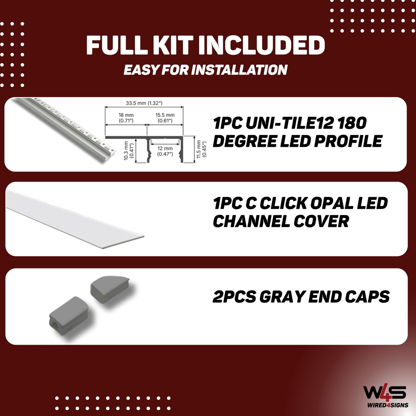 Wired4Signs USA UniTile12 Tile Edge LED Strip Light Channel 180 Degree Aluminum Profile for Recessed Accent Lighting Heat Sink Design for Flat Tiled Surfaces Showers Kitchens Bathrooms (1828mm (72"))