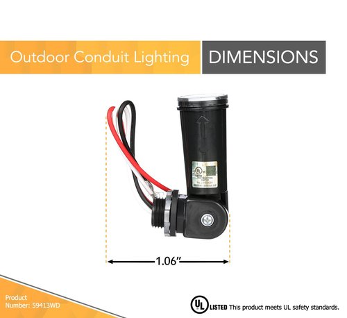 Woods 59413 59413WD Outdoor Conduit Lighting Control With Photocell and Swivel Mount (Hardwired; Black); 1 Count (Pack of 1)