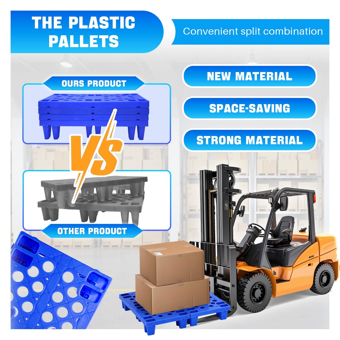TMINEL Plastic Pallet, Waterproof Storage Grid Pad Lightweight Plastic Pallets for Basement Storage Nestable Pallet for Indoor and Outdoor Floor Cargo Storage(6pcs-11.8 * 19.7 * 3.9in)