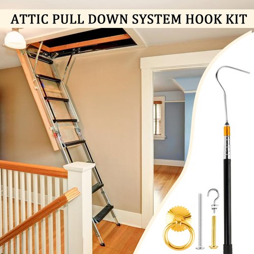 Attic ladder pulling system kit,with extension rods that can shrink from a minimum of 16 inches to a maximum of 58 inches,each section can be locked,used as accessories for attic ladder pull rod tools