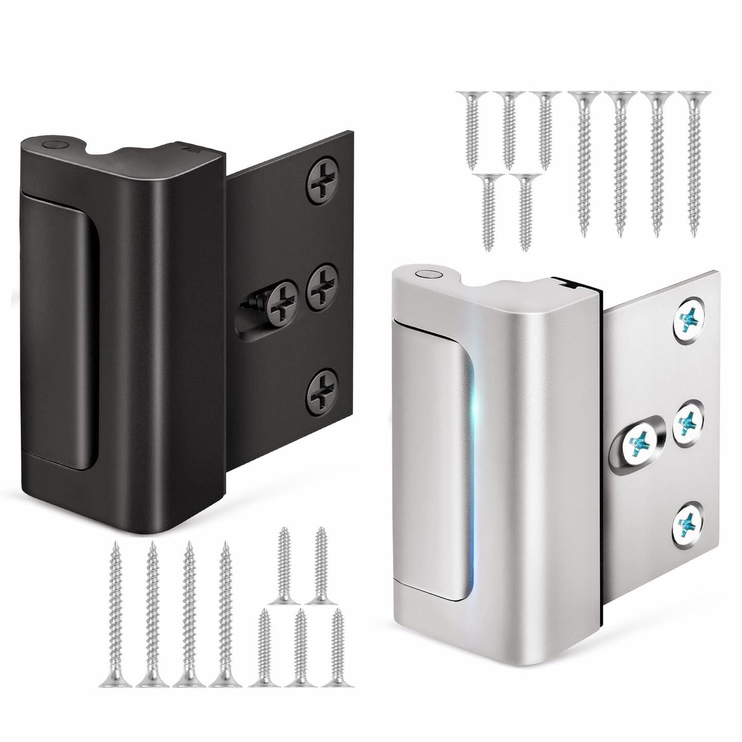 Home Security Door Locks for Kids Safety 2 Pack Extra Childproof Door Reinforcement Lock Latch Device from Inside for Inward Swinging Front Back Patio Courtyard Bedroom Interior Doors (Sliver+Black)