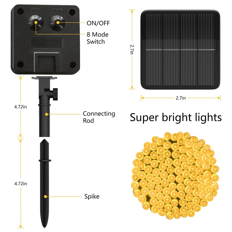 Flechllary Solar String Lights Outdoor Waterproof,39Ft 100 LED Solar String Lights with 8 Modes ,Solar Christmas Lights Outdoor for Yard, Fence, Balcony, Party,Christmas Tree Decorations (Warm White)