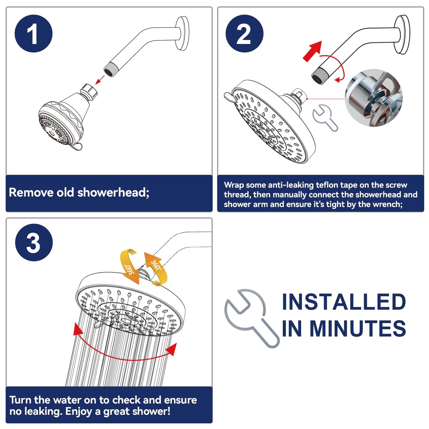 HOPOPRO 5-Mode High Pressure Shower Head - The Washington Post, NBC News, Today TV Show Recommended - High Flow Fixed Showerheads (6 Inch Chrome)
