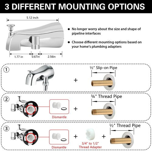 SUBEIXI Tub Spout with Diverter, Chrome High Pressure 10 Mode Handheld Shower Sprayer, Bathtub Faucet with Sprayer