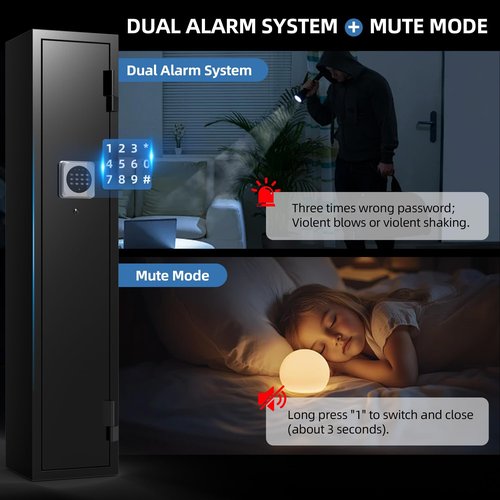 Gun Safes for Home Rifle and Pistols, Rifle Gun Safe, Gun Safe Quick Access, Gun Cabinet with Removable Shelf, LED Light, Pistol Pouches & Inner Cabinet (2-3 gun safe digital)