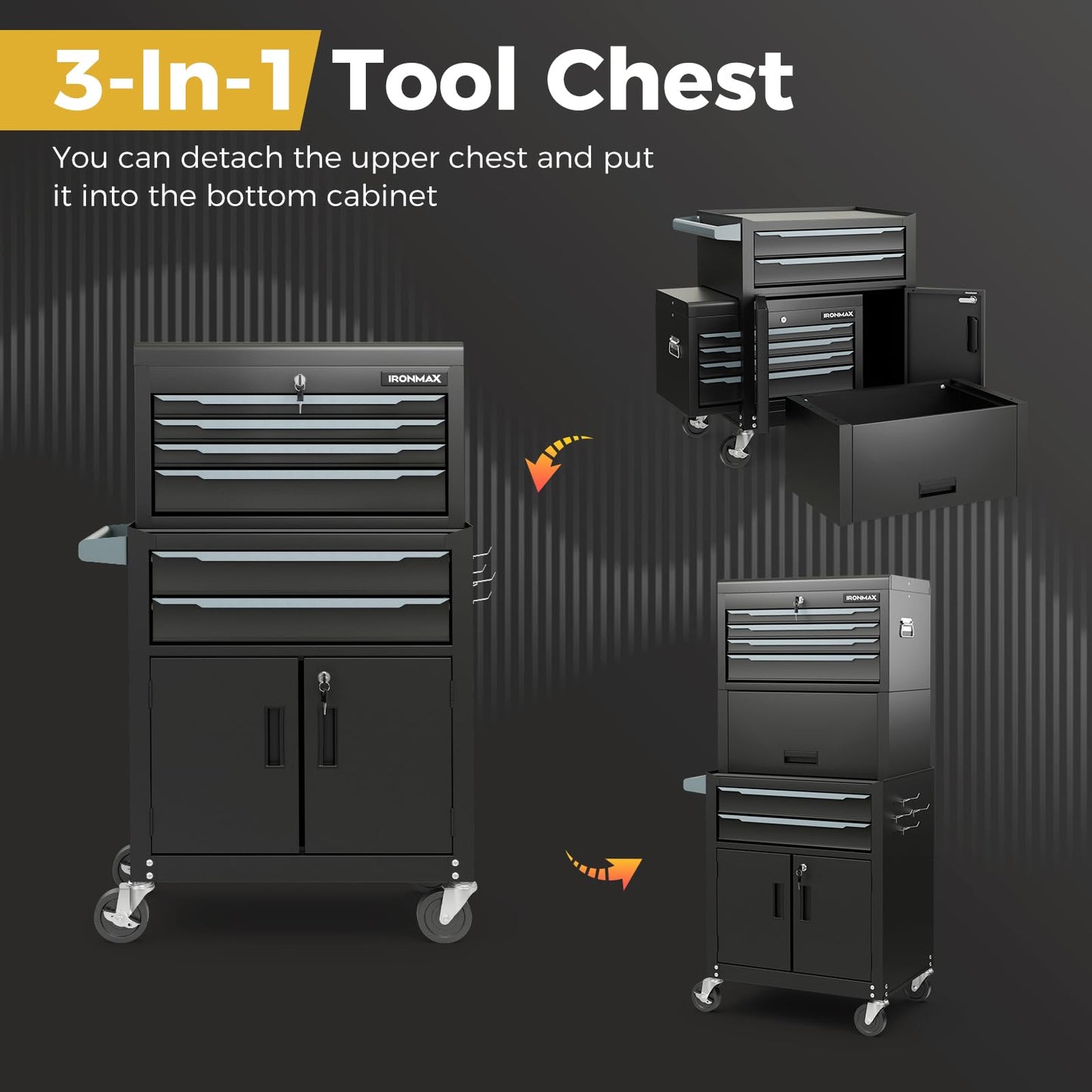Goplus Tool Chest, 6 Drawers 3-in-1 Extra Large Tool Storage Cabinet with 4” Universal Lockable Wheels, Auto Lock, Protective Liner, Heavy Duty Rolling Tool Box for Garage, Workshop