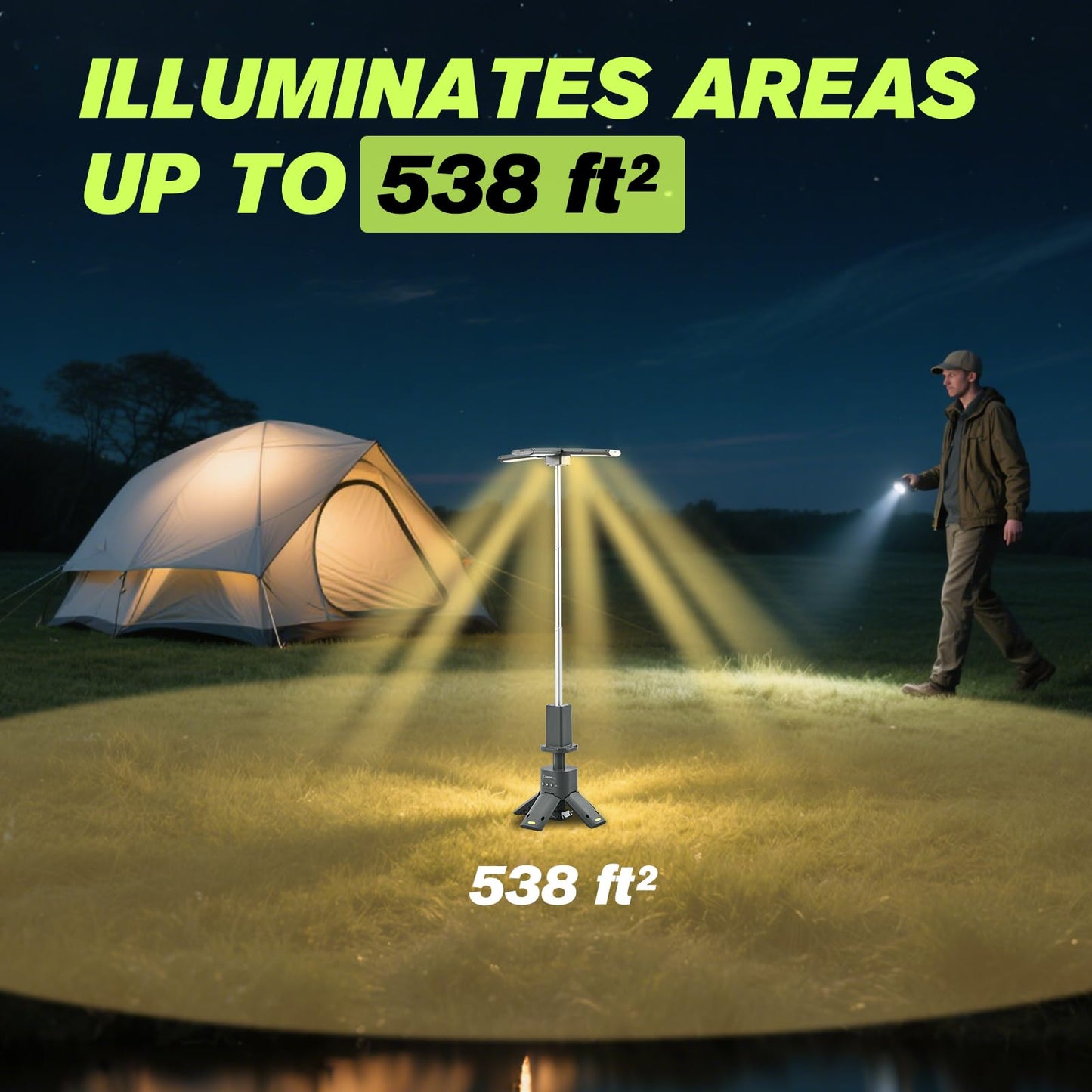 SakerPlus Portable Camping Light, 14000mAh Telescopic Camping Lantern with Rechargeable Power Supply, Dimmable Magnetic Tent Lamps 6000 Lumen Outdoor Work Lights for Hiking,Camping,Home Emergency