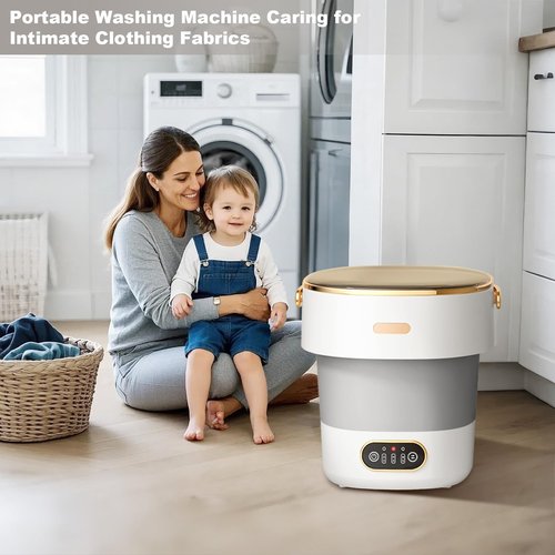 Fuhomtre 13L Portable Washer, With 3 Cleaning Modes, Mini Washing Machine- for Small Clothes, Underwear, Baby Clothe, Socks, Foldable Washing Machine, for Apartment&Home&Camping&Travel, Grey-White