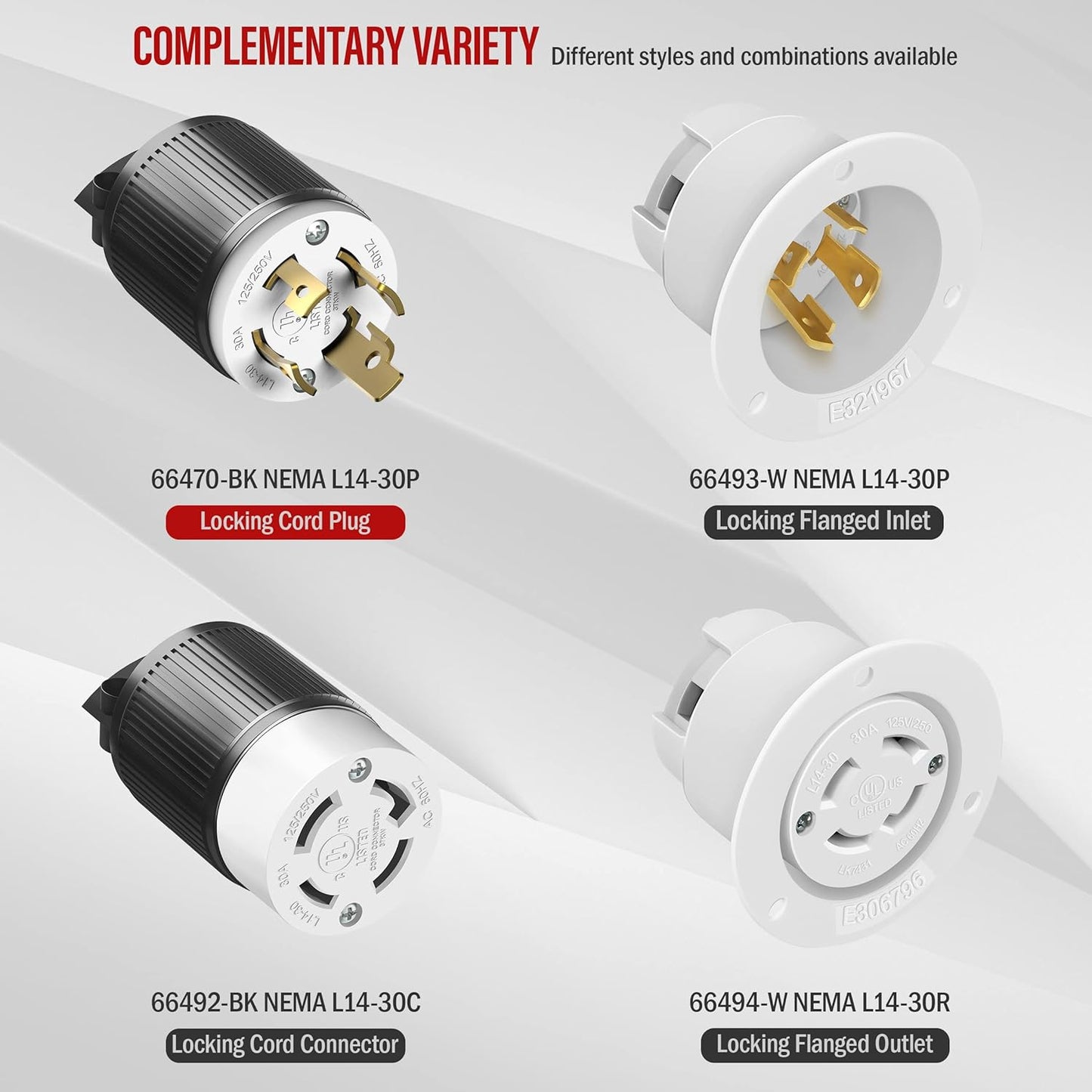 ENERLITES NEMA L14-30P Locking Plug Connector for Generator, Twist Lock Male Plug, 30 Amp, 125/250 Volt ,3 Pole, 4 Wire Grounding, Industrial Grade Heavy Duty, UL Listed, 66470-BK, Black