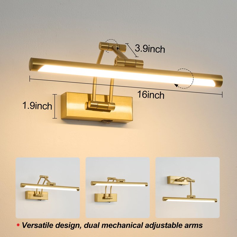 ZitoStory Picture Lights for Wall Battery Operated, (Gold, 16in) Rechargeable Art Light for Painting,Modern wall Lights for Pictures,Dimmable Gallery Artwork Lights for Pictures On Wall