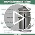 42oz Bacon Grease Container with Strainer and Lid - Tellshun Silver