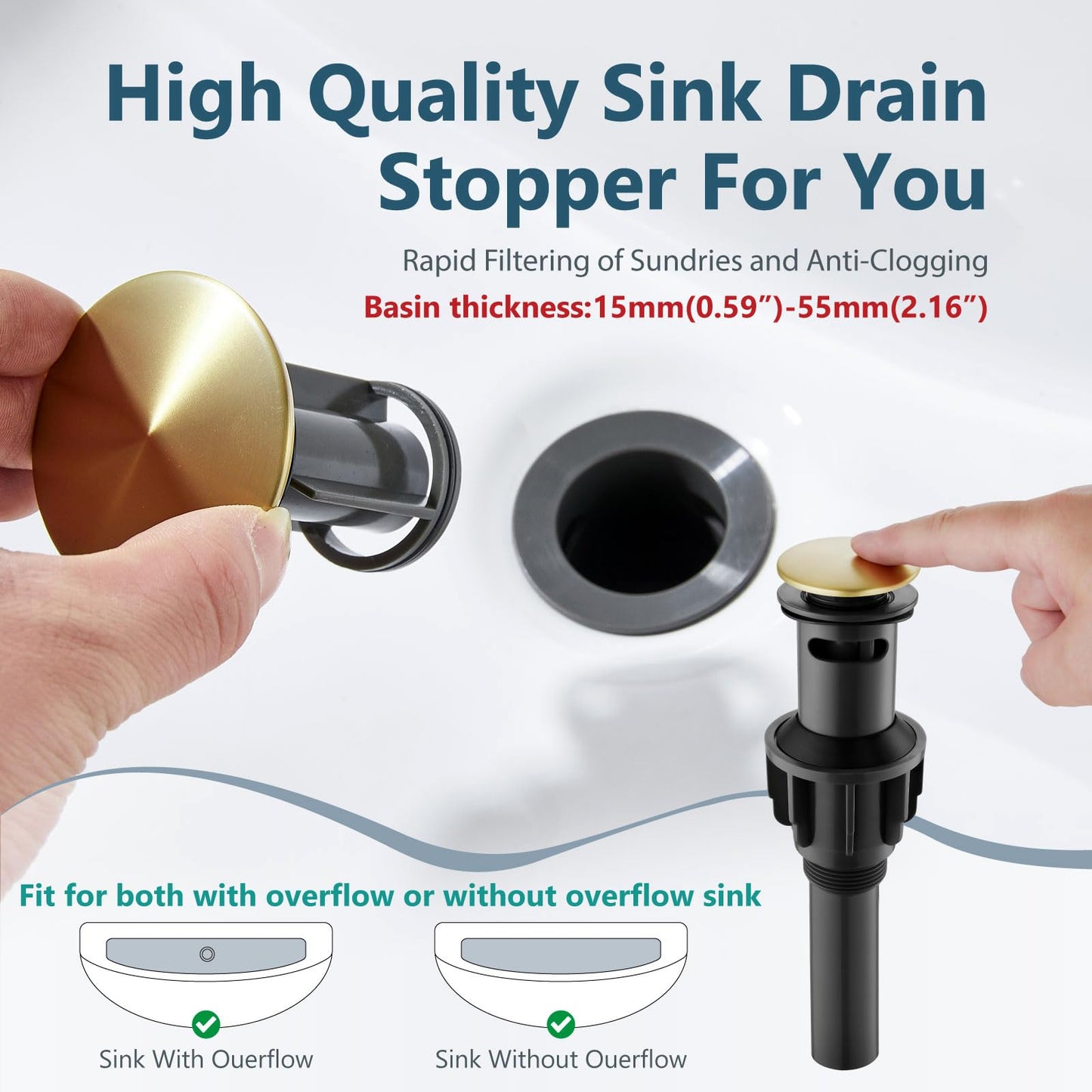 Aolemi Waterfall Bathroom Faucets 3 Hole 8 Inch Widespread Bathroom Sink Faucet 2 Handles with Pop-up Drain and Supply Hose Suitable for Vanity RV Restroom Brushed Gold