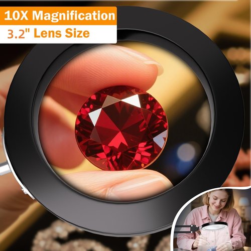 10X Magnifying Glass with Light and Clamp, Hands Free Magnifier with Lights, 3 Color Modes LED Dimmable Magnifiers Desk Lamp for Close Work Crafts Hobby Reading Painting Repair