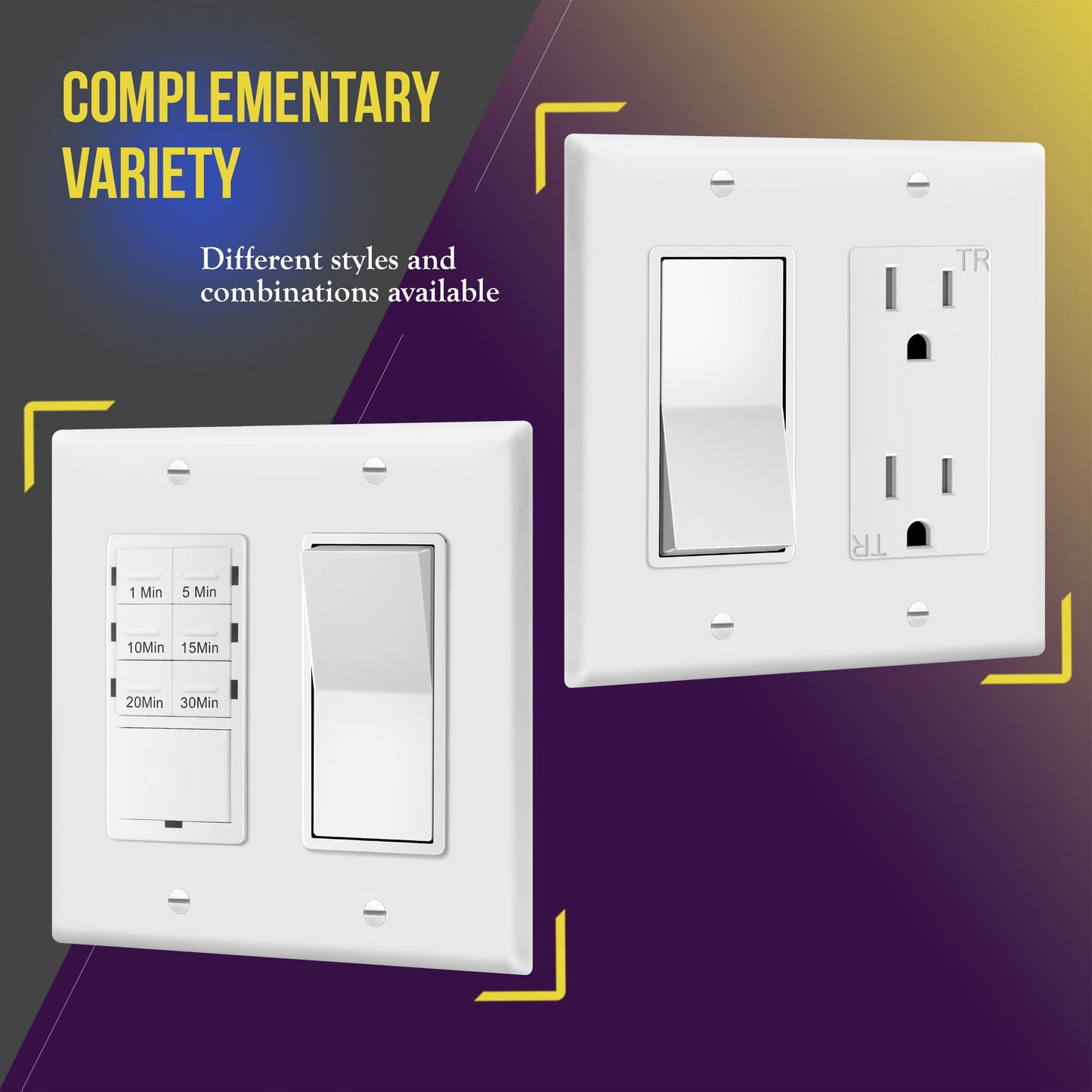 ENERLITES Decorator Light Switch or Receptacle Outlet Wall Plate, Size 2-Gang 4.50" x 4.57", Polycarbonate Thermoplastic, 8832-W-5PCS, White (5 Pack)