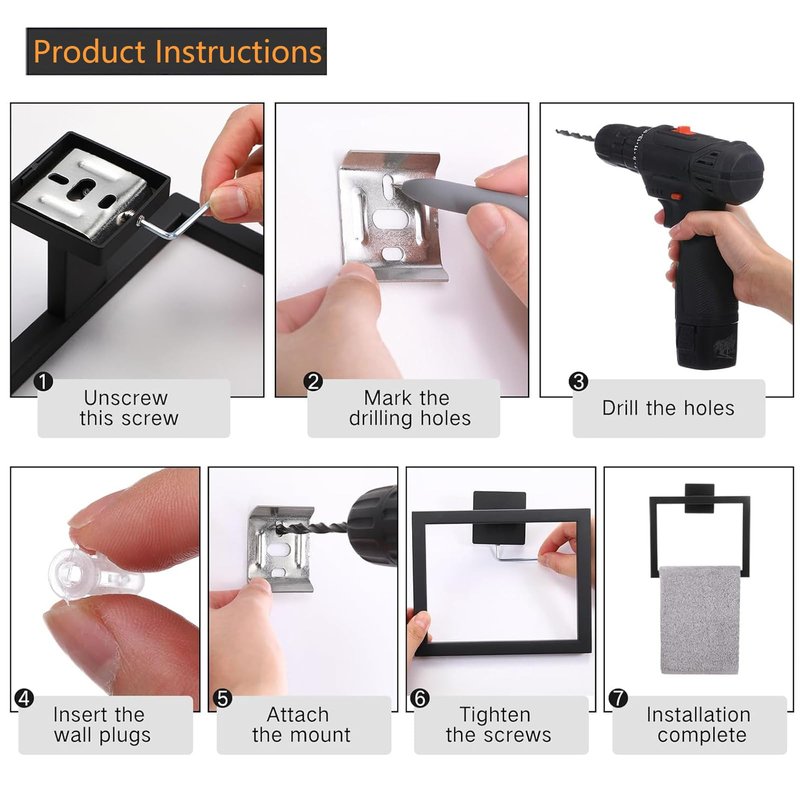 JOPOFI Towel Ring - Thicken Stainless Steel Towel Holder, Towel Racks for Bathroom, Square Modern Design Hand Towel Holder, Contemporary Hand Towel Bar - Matte Black