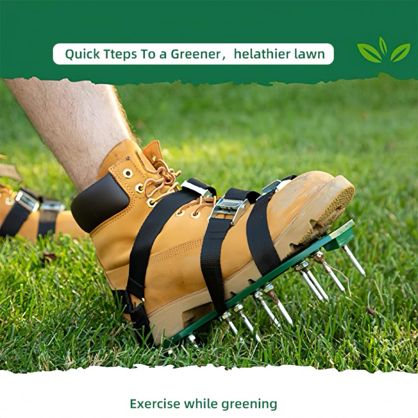 Twomissone Lawn Aerator Shoes with Hook & Loop Straps Heavy Duty Spiked Aerating Sandals One-Size-Fits-All & Easy to Use for Yard Patio Lawn Garden (DarkGreen)