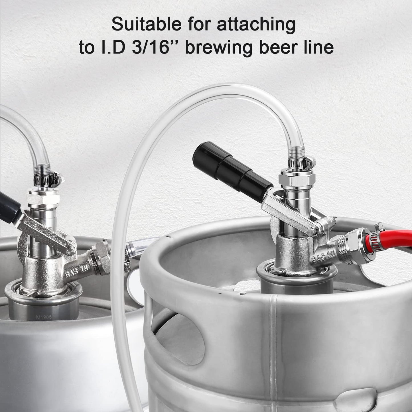 MRbrew Keg Coupler Barb Connector, Homebrew Kegerator Sankey Couplers O.D 1/4'' Chrome-Plated Brass Liquid Beer Line Tailpiece Nipple Fitting with Sealing Gasket Washer and G 5/8 Thread Hex Nut
