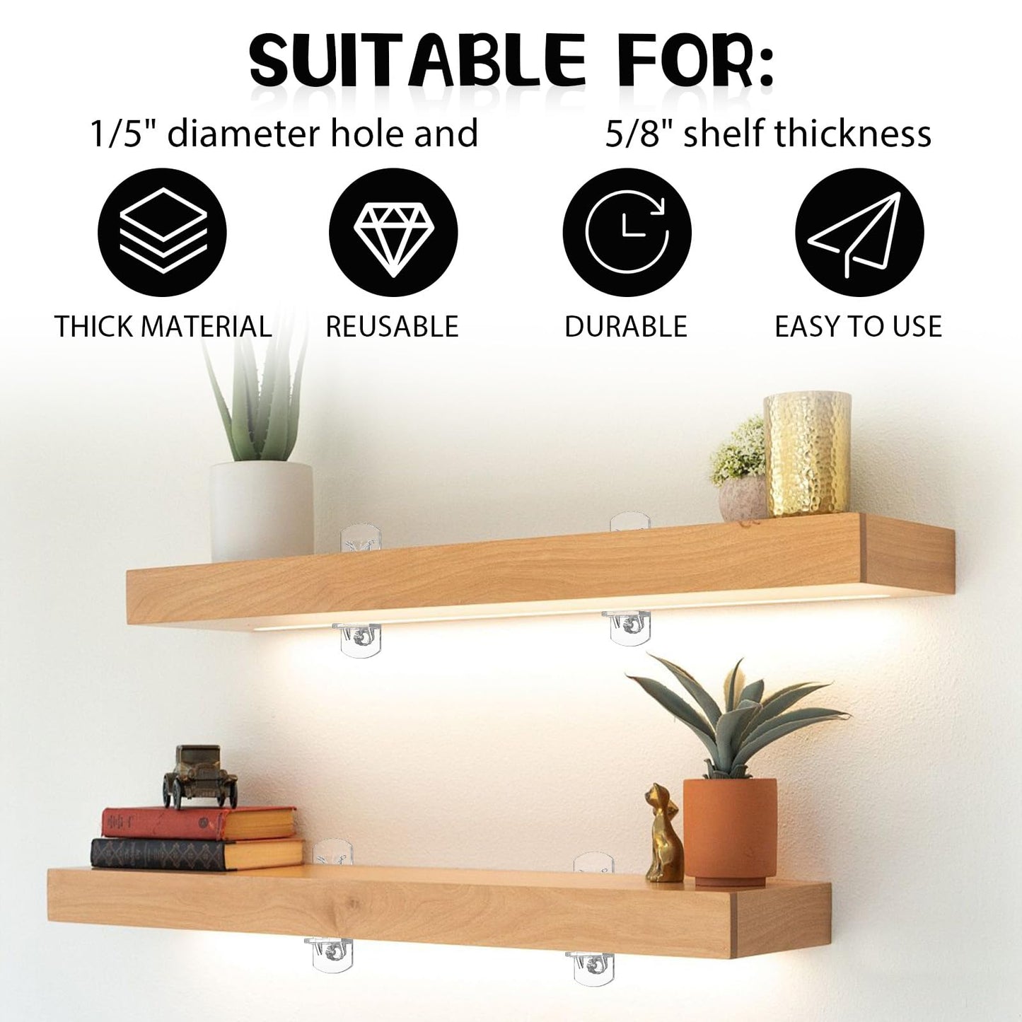 20PCS Plastic Locking Shelf Support Pegs, Transparent Shelf Pins, Self-Locking Cabinet Bracket Clips, Suitable for Kitchen Furniture Bookshelves, 6.9mm Peg x 3/4" Thick Shelve