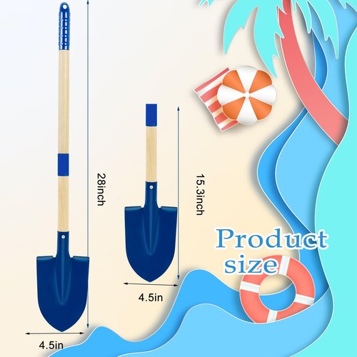 2PCS Metal Kids Beach Shovels, 28" Long Toddler Spade Sand Shovel Detachable Children Garden Shovel with Wood Handle and Plastic Grip Beach Play Tool for Child Adult Digging Sand