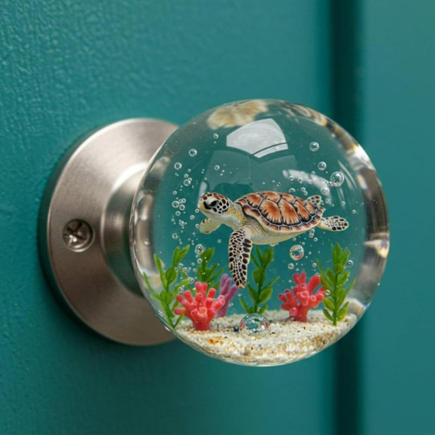 Unique Decorative Door Handle, Retro Round Resin Epoxy Flower Door Knob Retro, Floral & Animal Designs, Artistic Unique Knob for Modern/Classic Bedrooms, Nature-Themed Home Decor (Turtle)