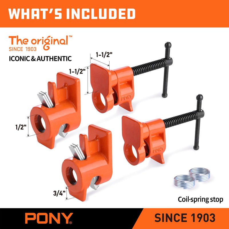 PONY ORIGINAL 2-Pack 52 Wood Gluing Pipe Clamp Fixture for 1/2 Inch Black Pipe