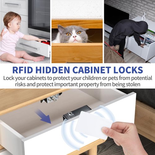 Gnellkoor RFID Cabinet Lock, 2 Pack RFID Drawer Electronic Locks Support Phone NFC Unlocking for Locking Wooden Hidden Medicine Knife Liquors Cabinet Drawer to Prevent Theft or Children from Touching