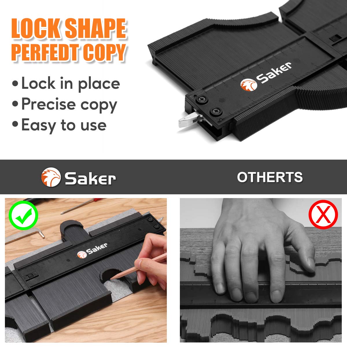 Saker Connection Profile Gauge-Adjustable Lock-Must Have Tool for DIY Handyman, Construction (5+10 INCH, BLACK+BLACK)