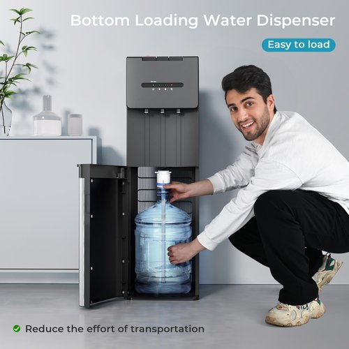 Euhomy Self-Cleaning Bottom Loading Water Dispenser, 3 Temperatures(Cold/Hot/Warm) with Child Lock, Display Light, Suitable for Apartments, Schools, Companies, Black&Silver