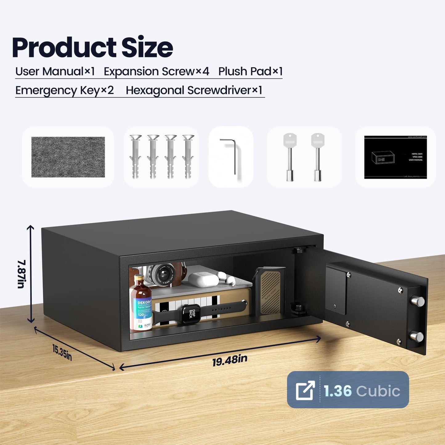 Grimtron Hotel Safe Box (1.36 cu. ft.) with Audit Function, Administrator Password, College Dorm Safe with Silent Mode, LED, and Backlit Keyboard for Documents, Laptop Safe for IPhone, Smart Watch