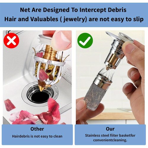 Bathroom Sink Stopper Hair Catcher - Drain Catches & Strainers with Removable Stainless Steel Filter Basket, Pop-Up Design, Easy Cleaning, and US Drain Compatibility. (2pcs)