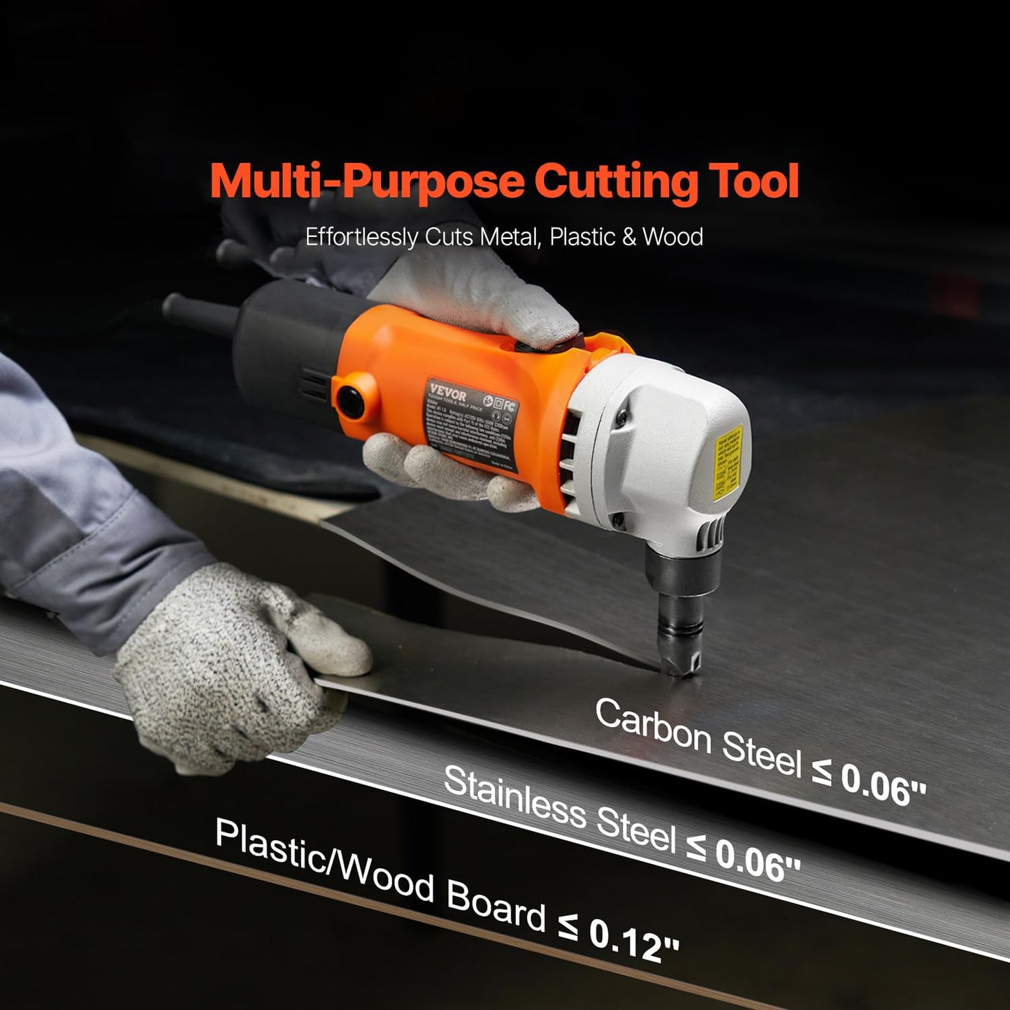 VEVOR Sheet Metal Nibbler, 550W, 2200 RPM Speed, 360 Degree Rotation Electric Nibbler Metal Cutter, Lightweight, Straight Curve and Circle Cutting for Stainless Steel, Aluminum, Plastic, Wood Board