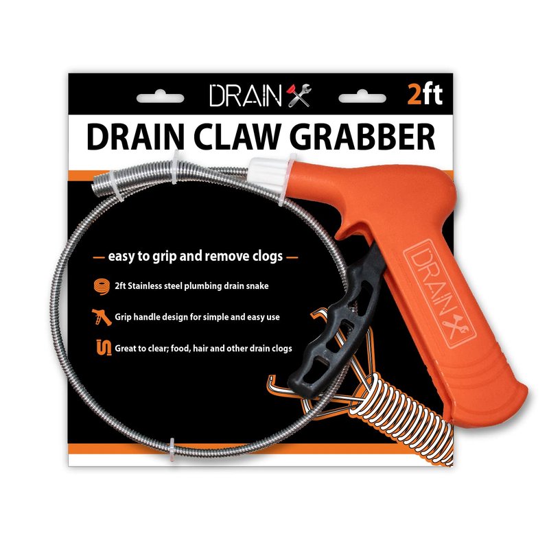 Pistol Grip Grabber Claw, Drain Clog Pickup Snake, Remove Hair and Clogs from Sink, Shower, Tub, Toilet Drains, 2-Ft