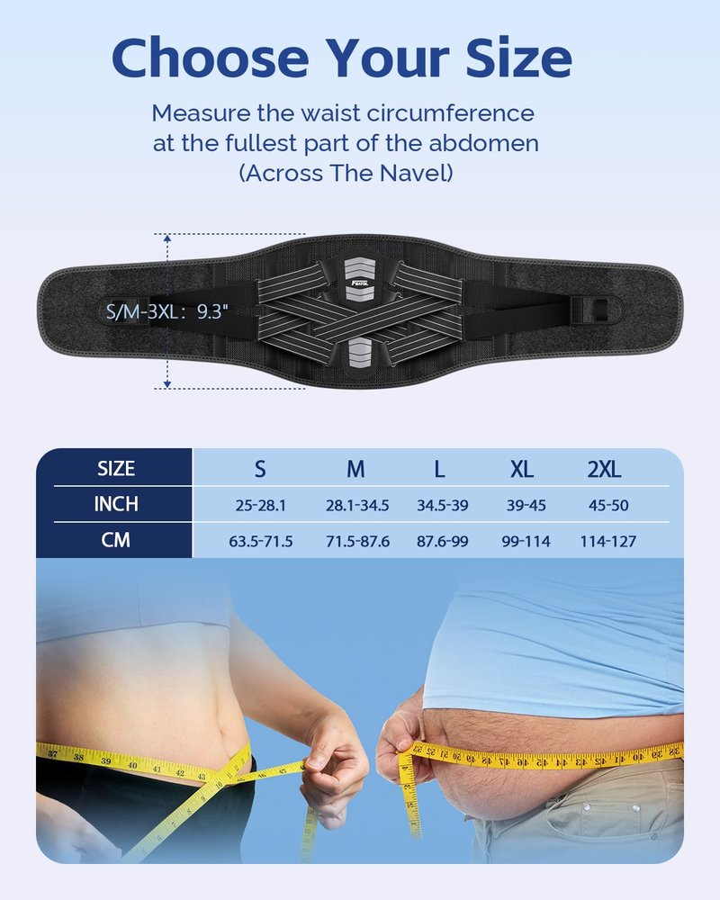 FEATOL Back Brace for Men Lower Back and Women, Removable Dual-Side Spine Lumbar Pad with Snug Fit, Adjustable Support Belt for Work, Gray, Size L 34.5-39"